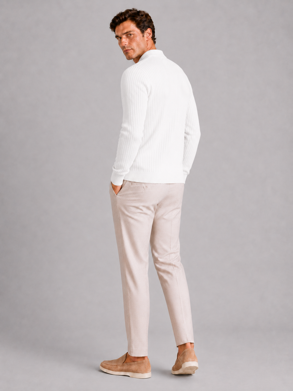 Men's Ribbed Long Sleeve Polo Shirt – Lightweight Knit Button Polo | Nero & Luya