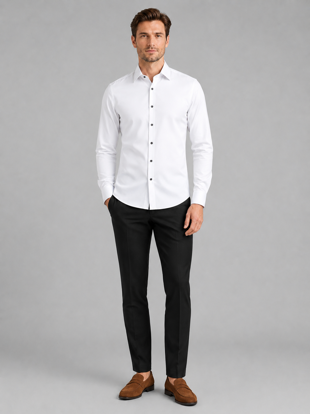Business Casual Button Down Shirts in White