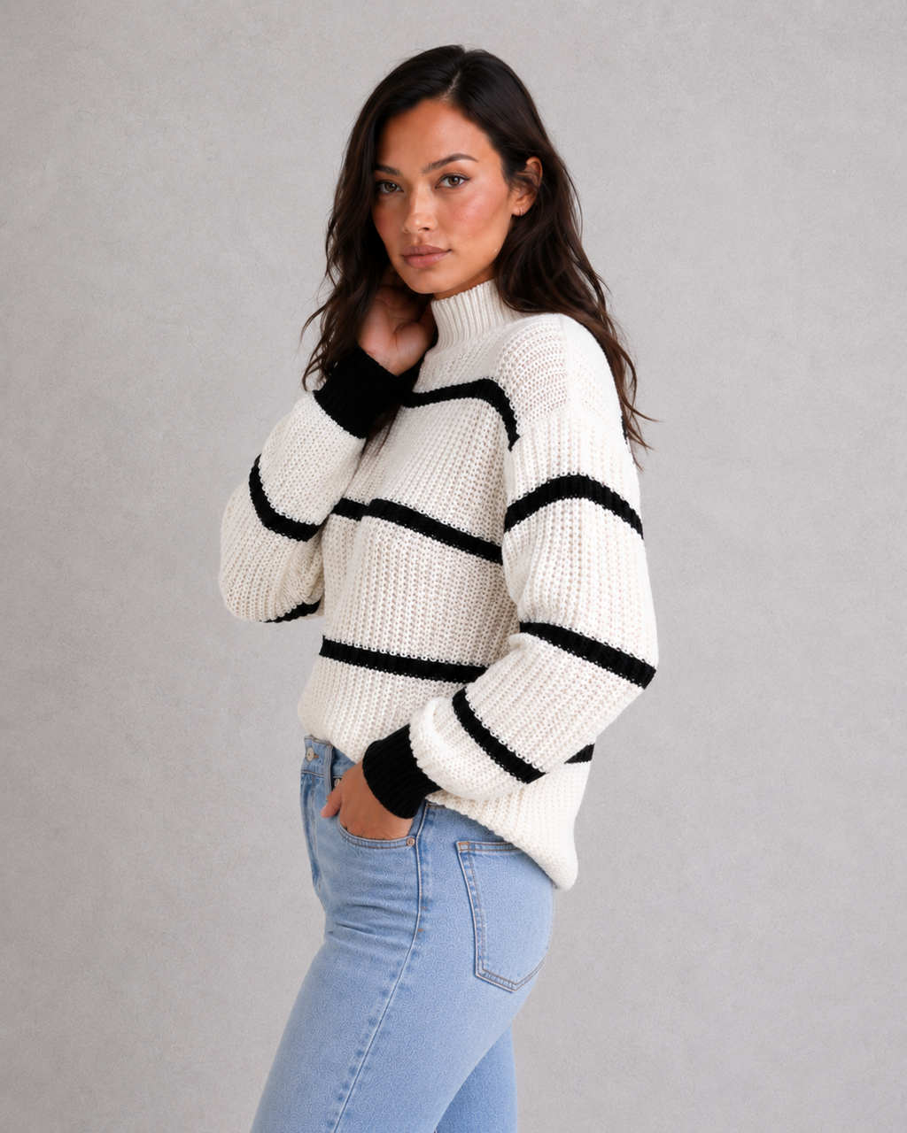 Mock Neck Sweater in White
