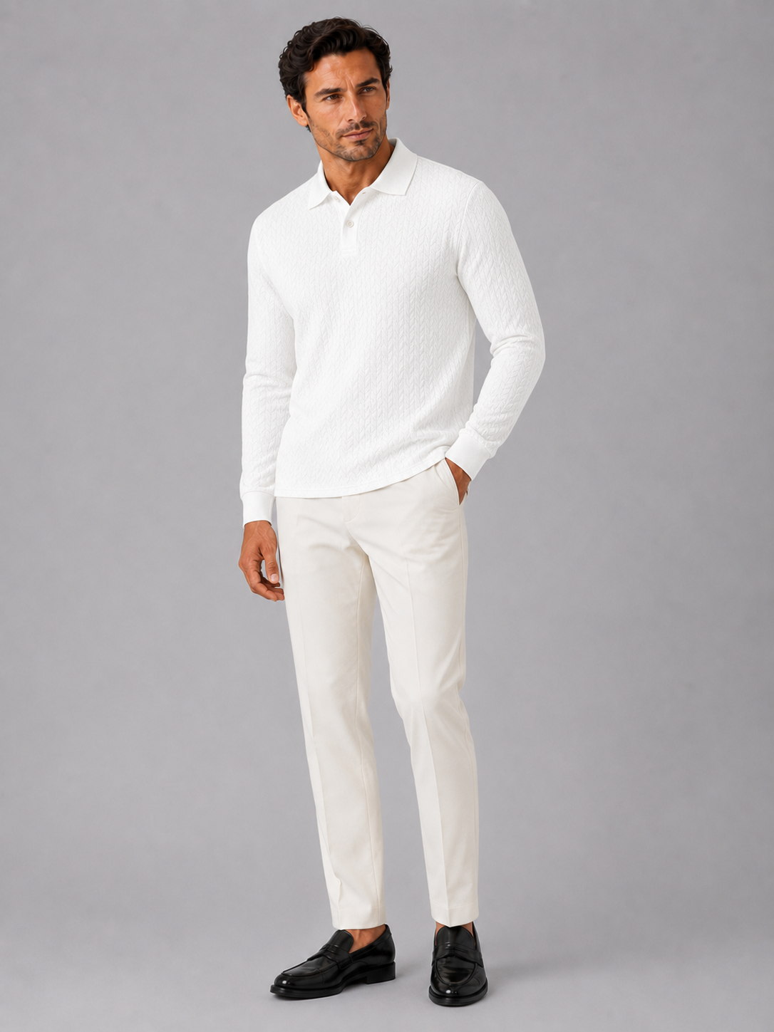 Men's Long Sleeve Polo Shirt – Smooth Knit Business Casual Polo | Nero & Luya