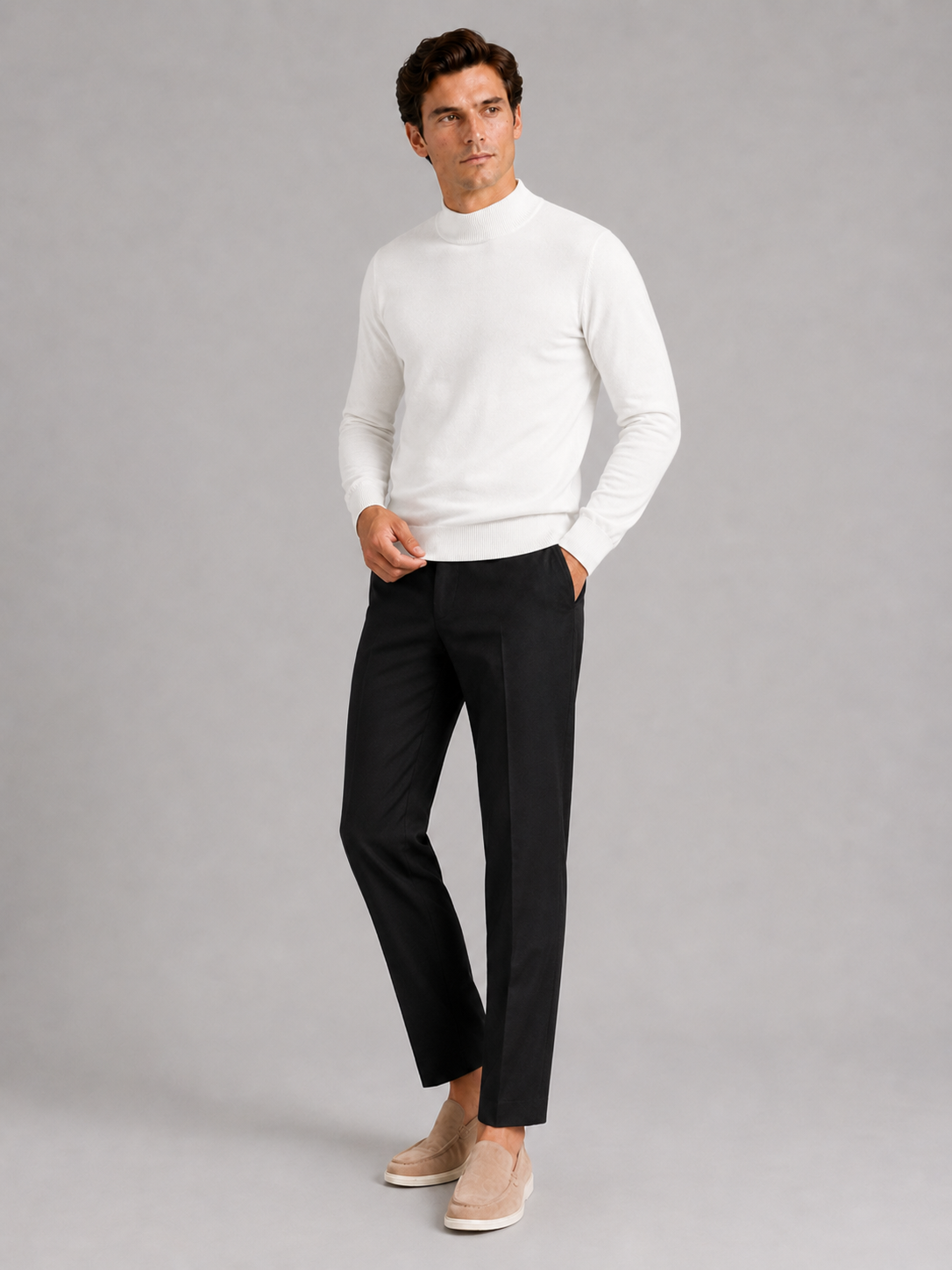 Mock Neck Pullover in White