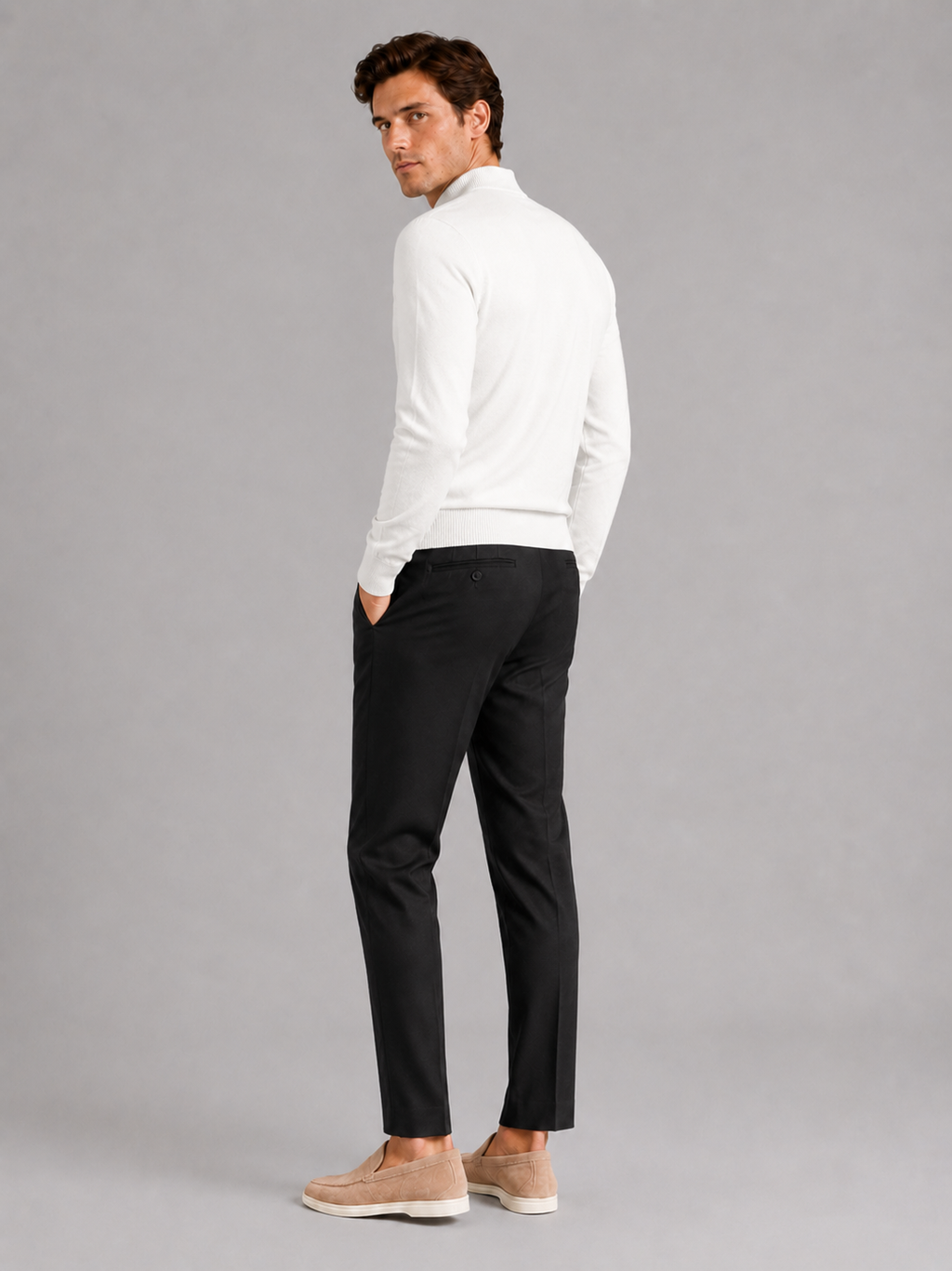 Mock Neck Pullover in White