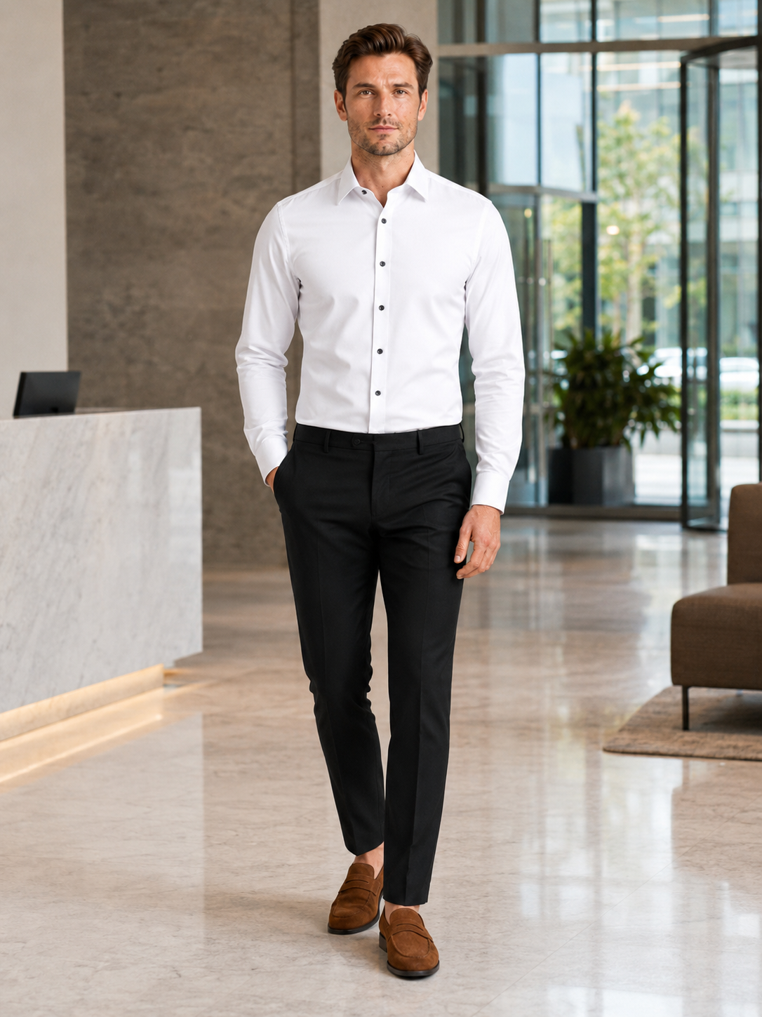 Business Casual Button Down Shirts in White
