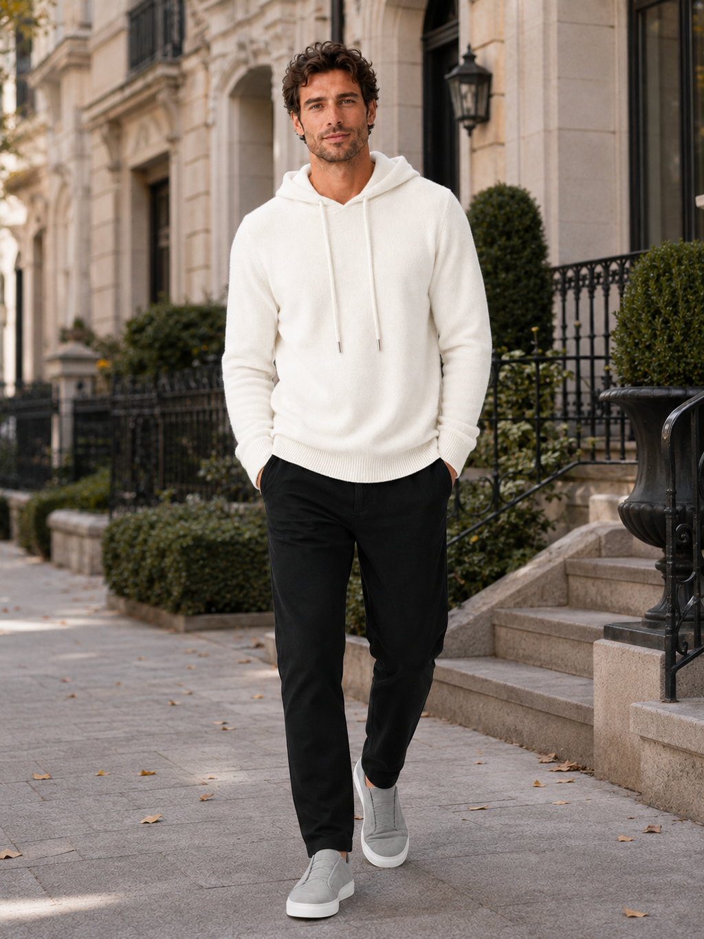 Men's Grey Hooded Sweatshirt in White