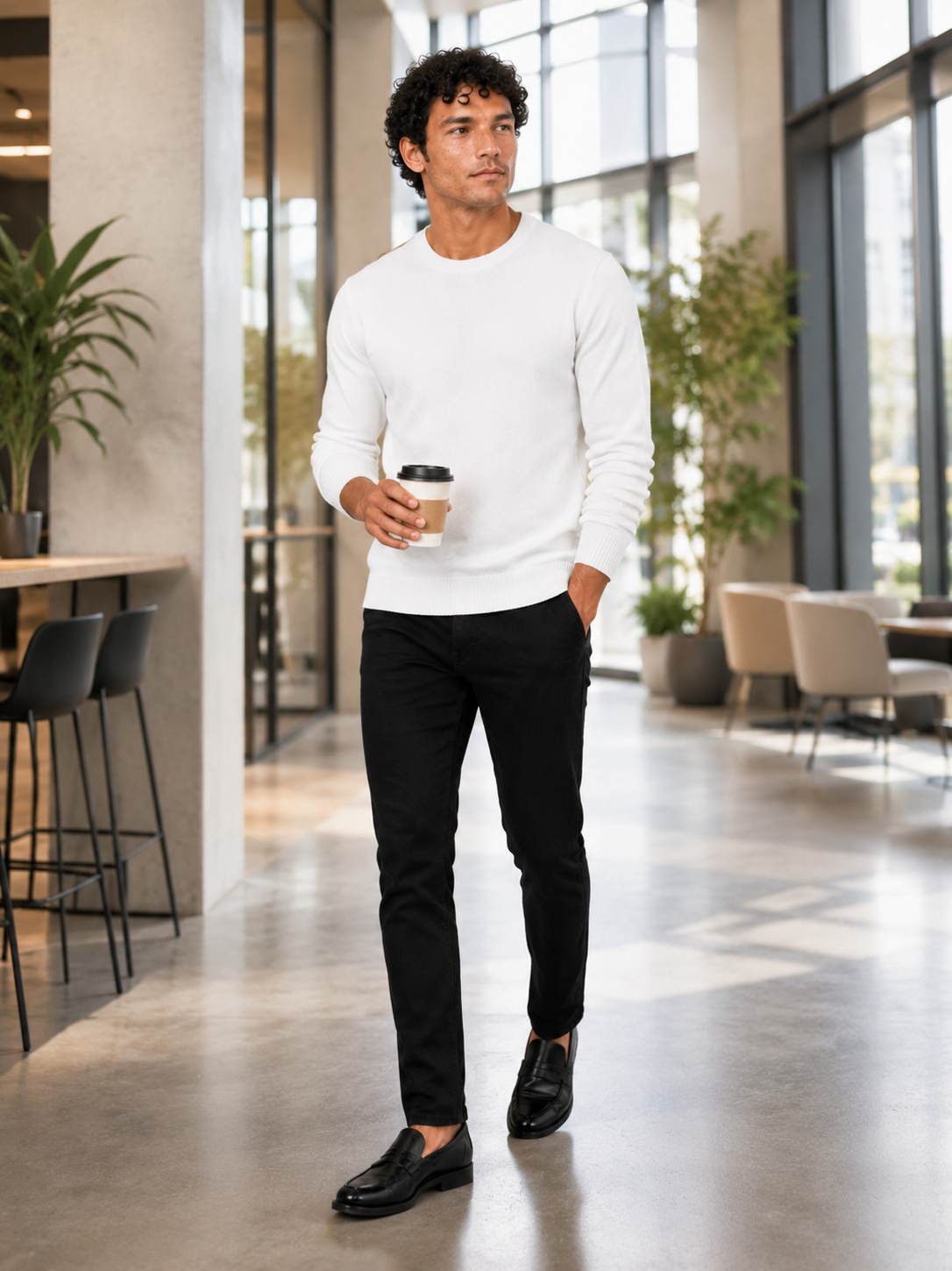 Men'S Wool Pullover in White