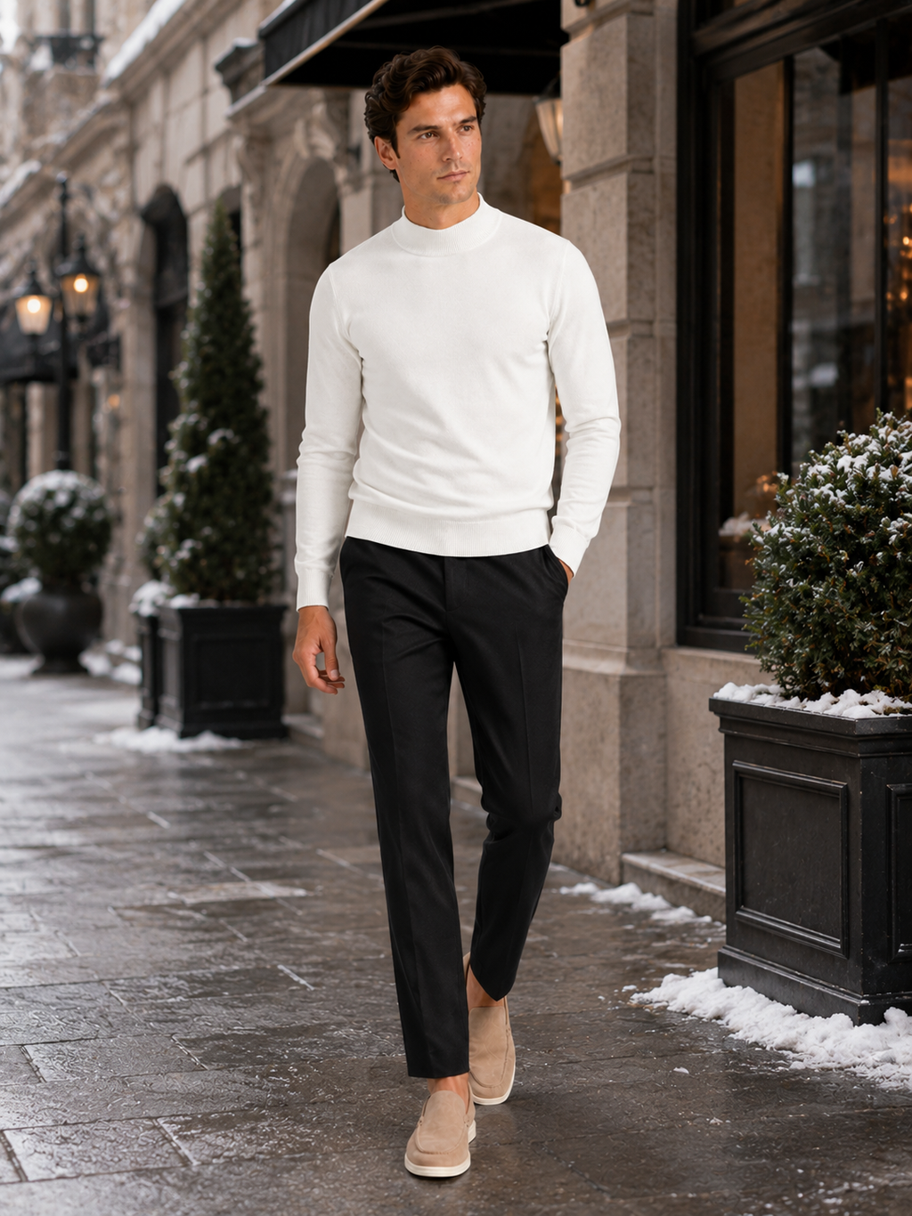 Mock Neck Pullover in White