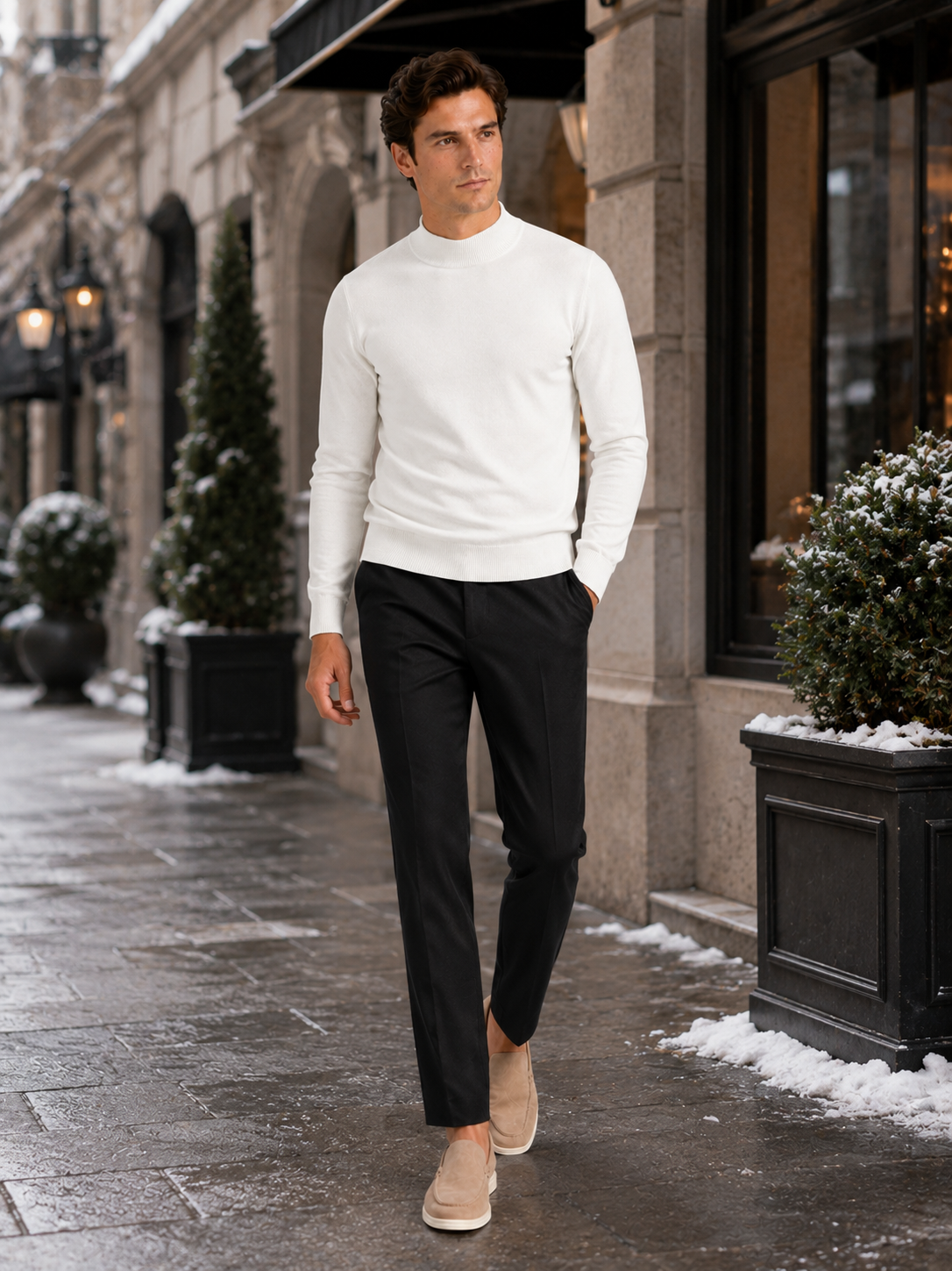 Mock Neck Pullover in White