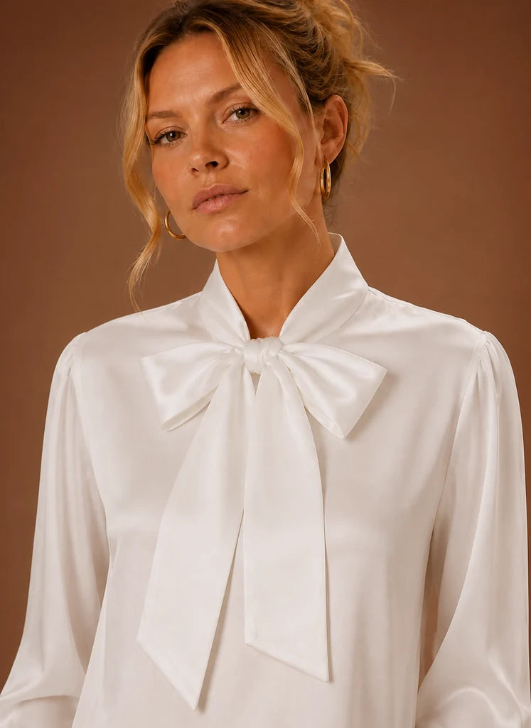 Women’s Satin Bow Blouse | Nero & Luya