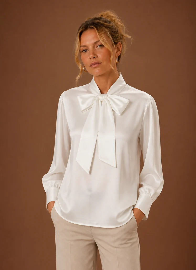 Women’s Satin Bow Blouse | Nero & Luya