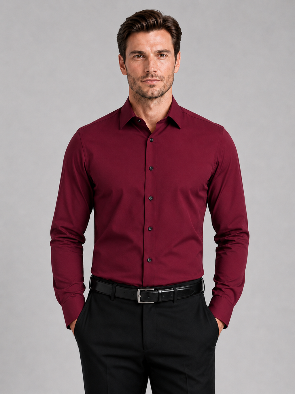 Business Casual Button Down Shirts in Wine