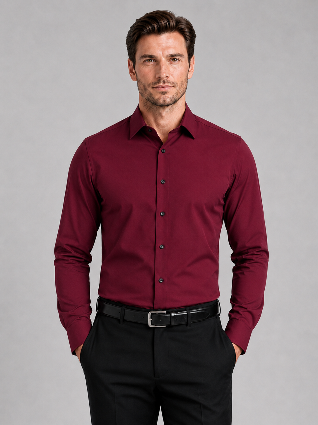 Business Casual Button Down Shirts in Wine