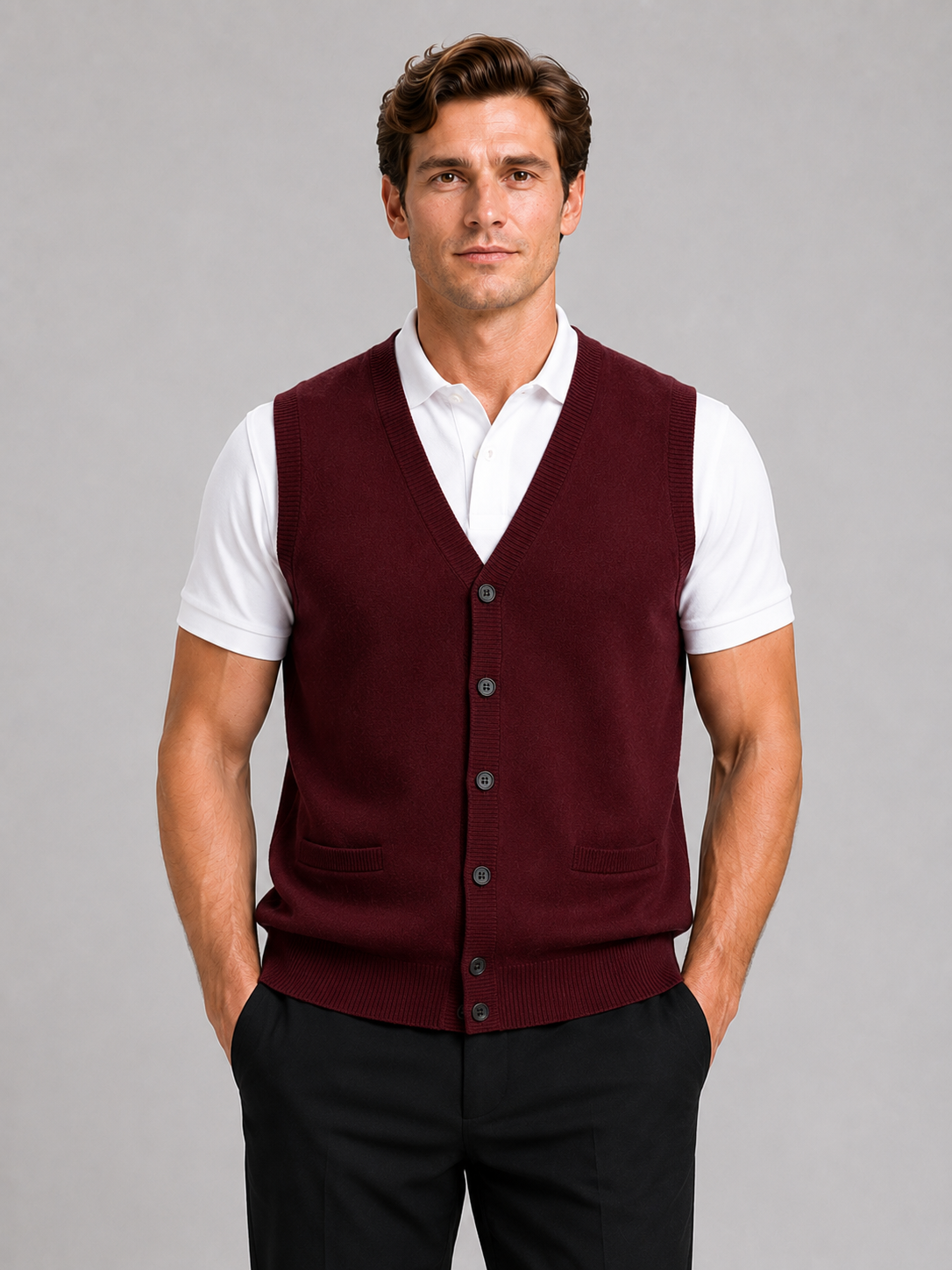 Sleeveless Sweater Men's in Wine