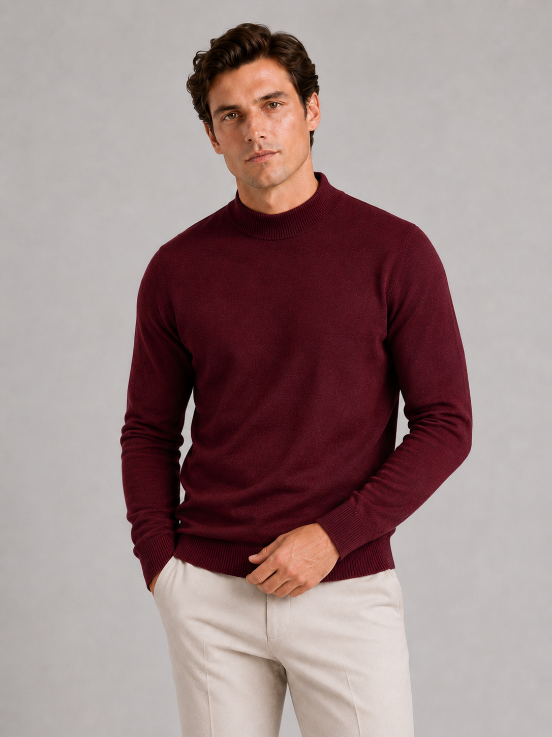Mock Neck Pullover in Wine