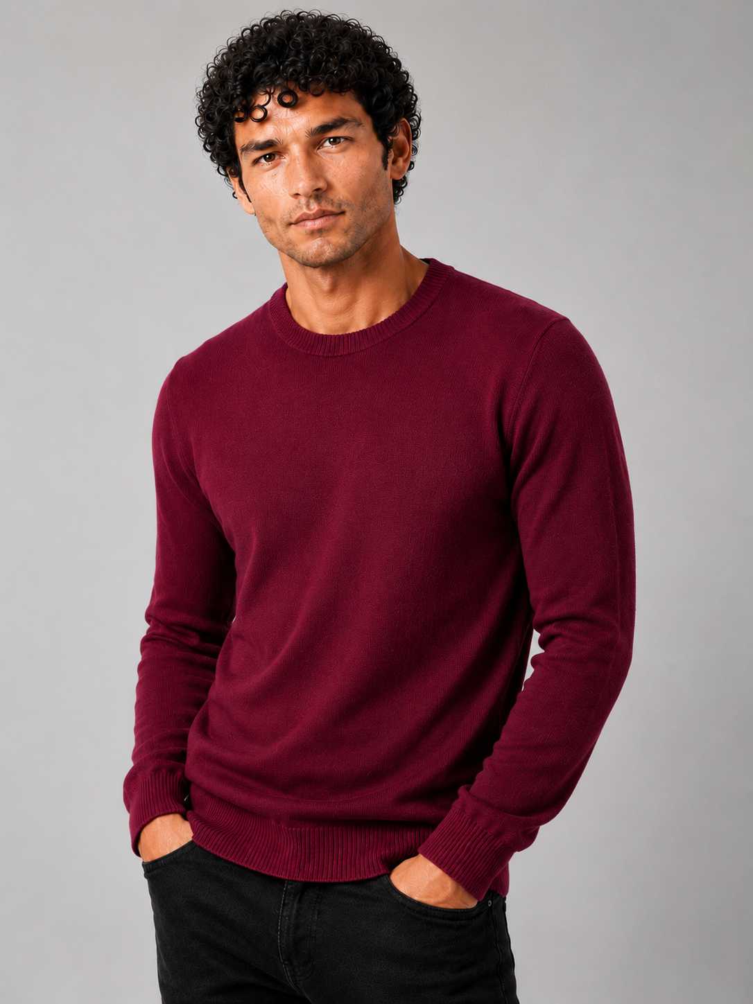 Men'S Wool Pullover in Wine