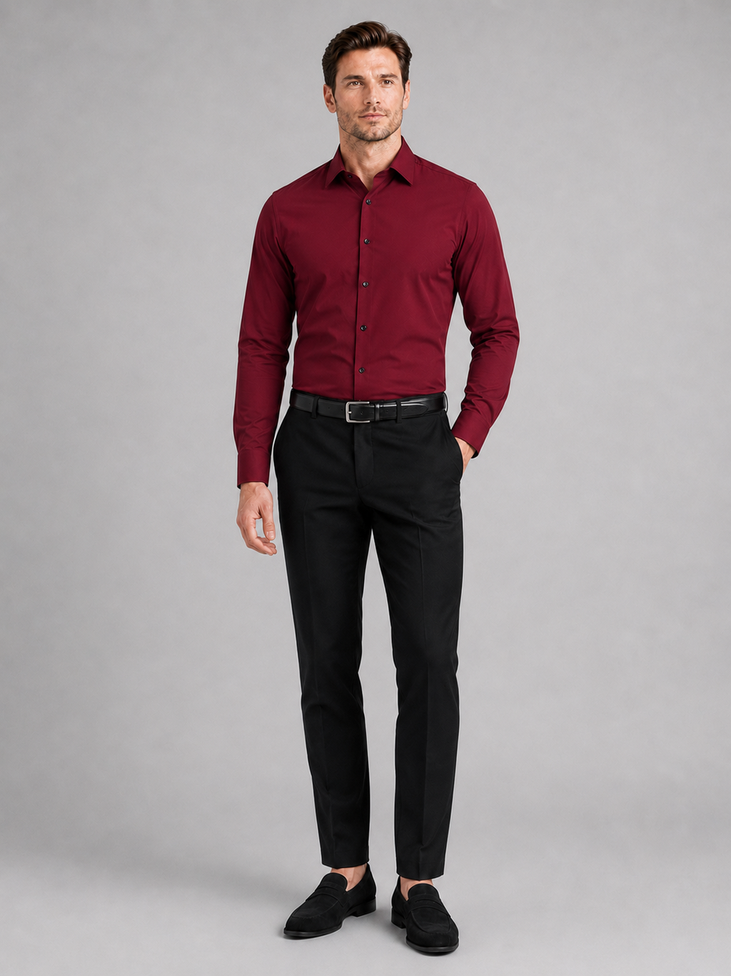 Business Casual Button Down Shirts in Wine