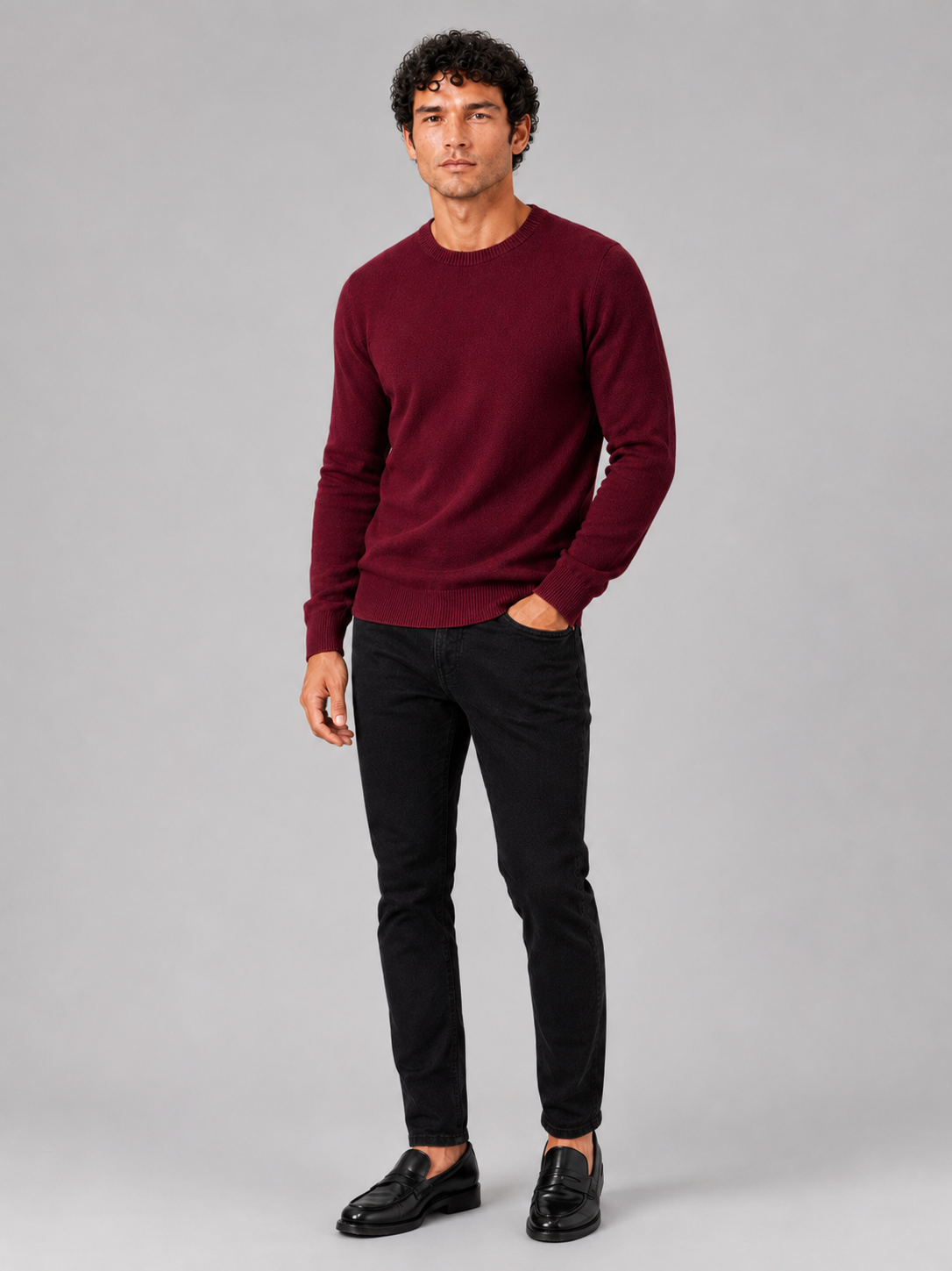 Men'S Wool Pullover in Wine