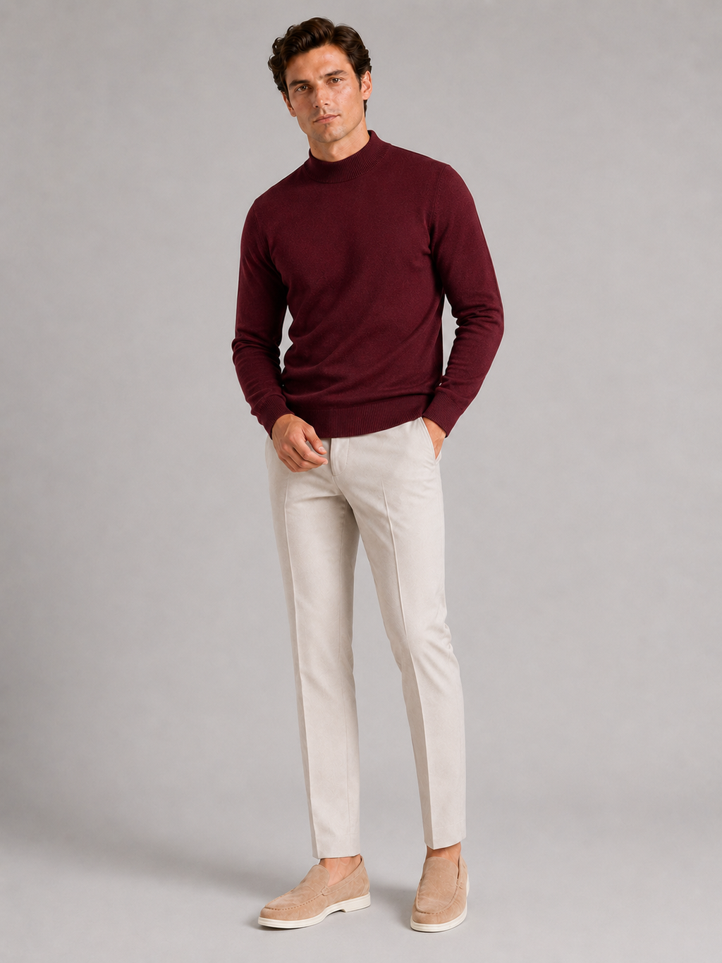Mock Neck Pullover in Wine