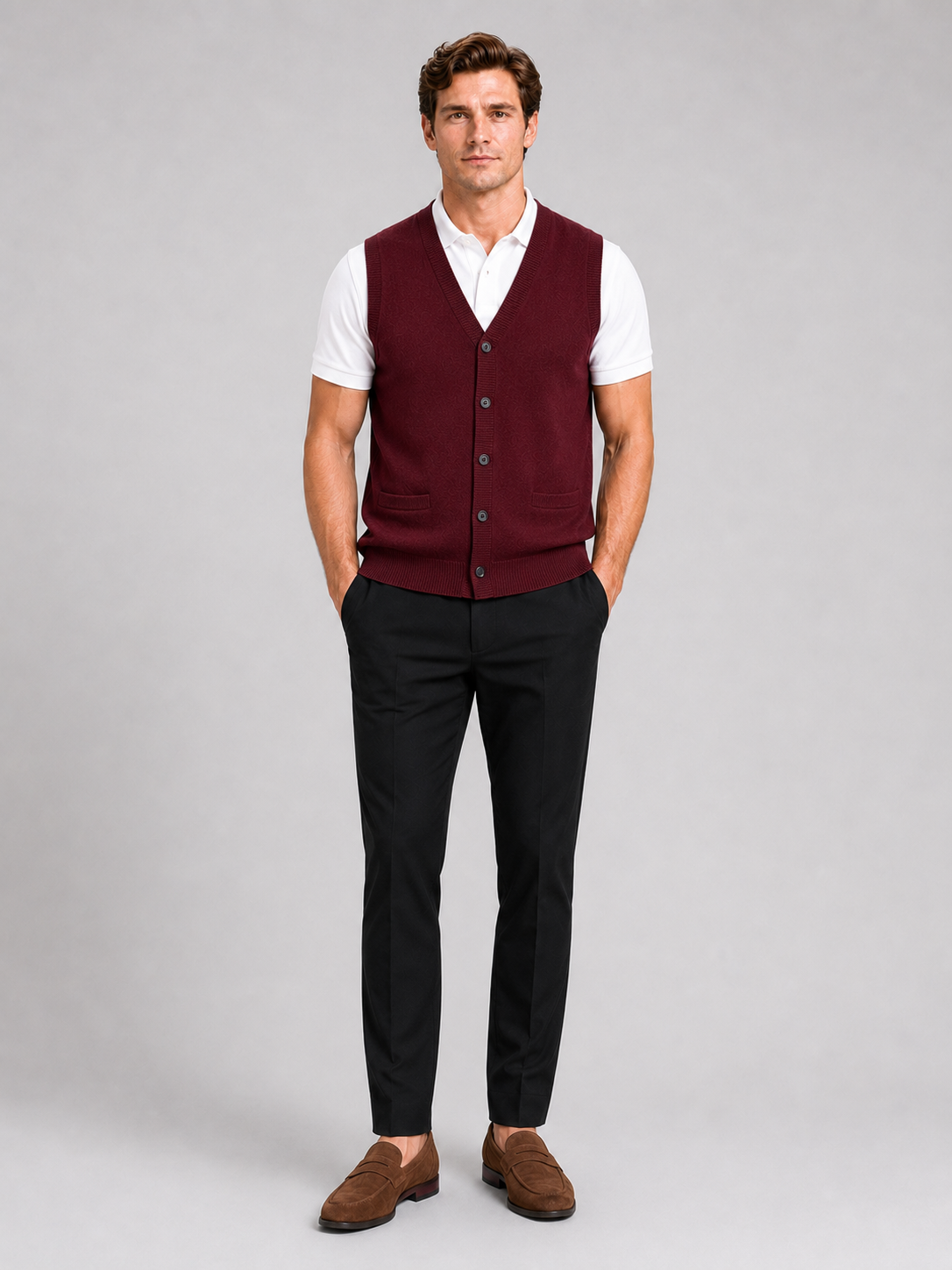 Sleeveless Sweater Men's in Wine