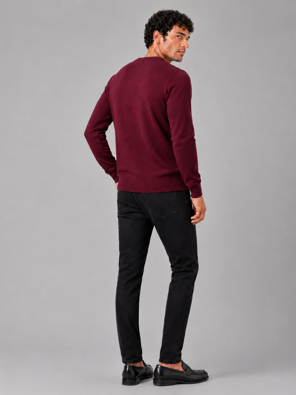 Men'S Wool Pullover in Wine