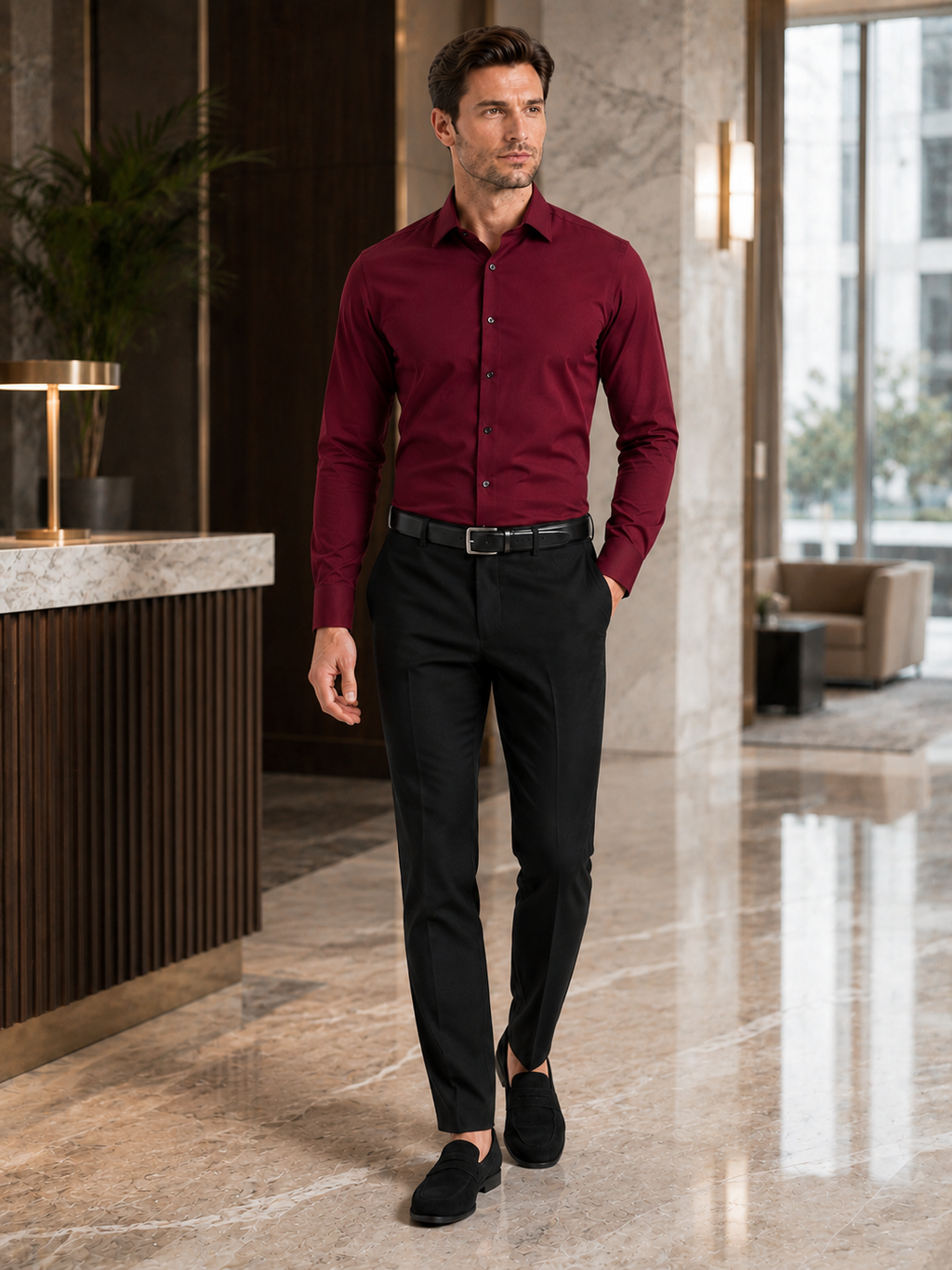 Business Casual Button Down Shirts in Wine