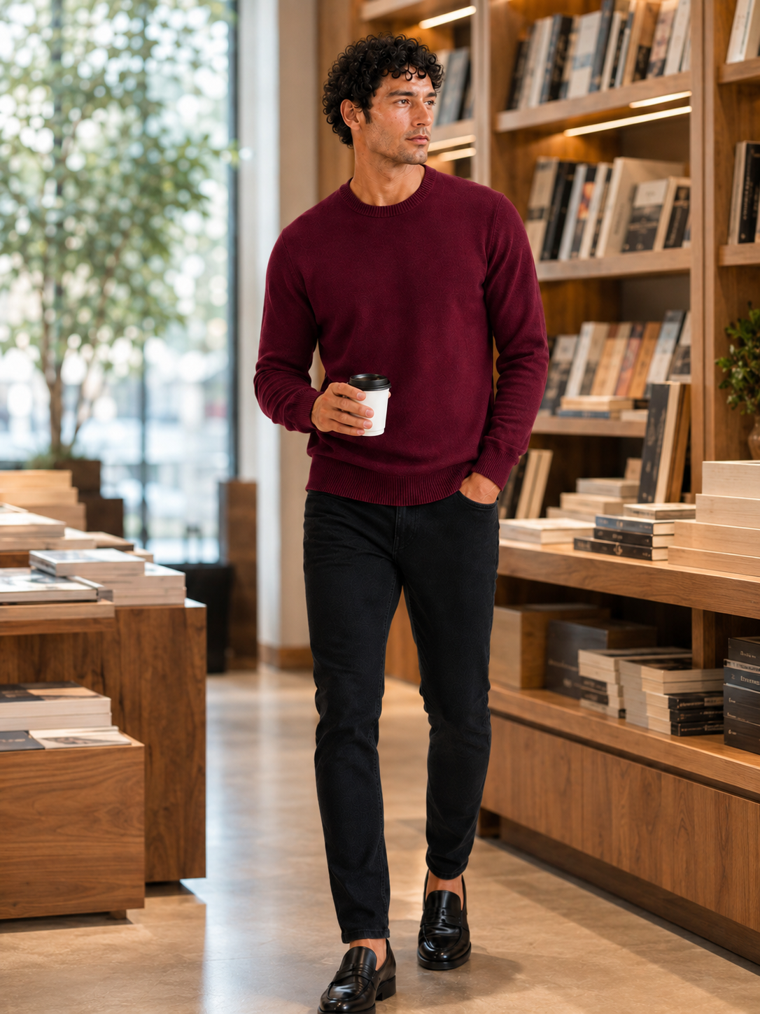Men'S Wool Pullover in Wine