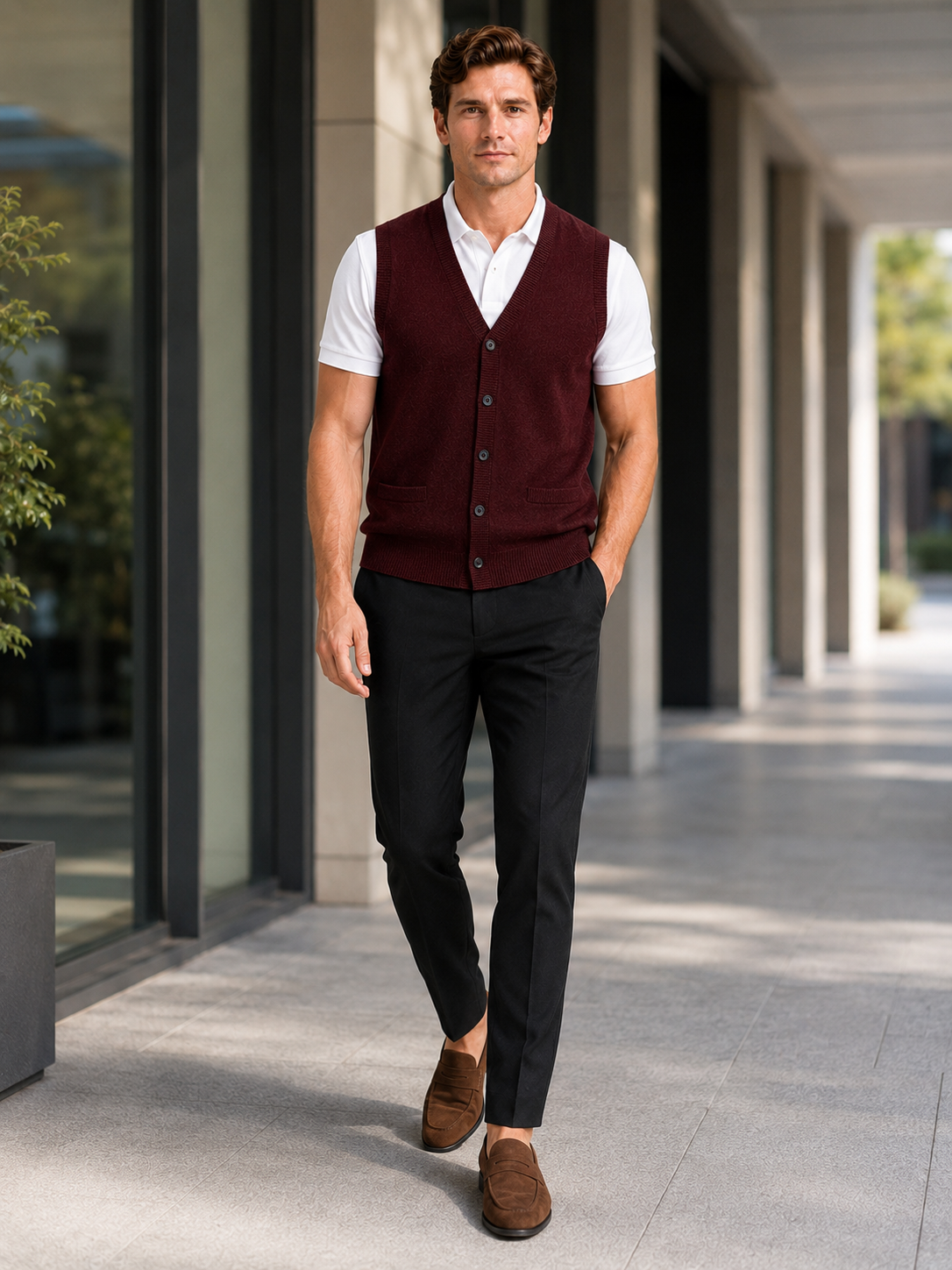 Sleeveless Sweater Men's in Wine