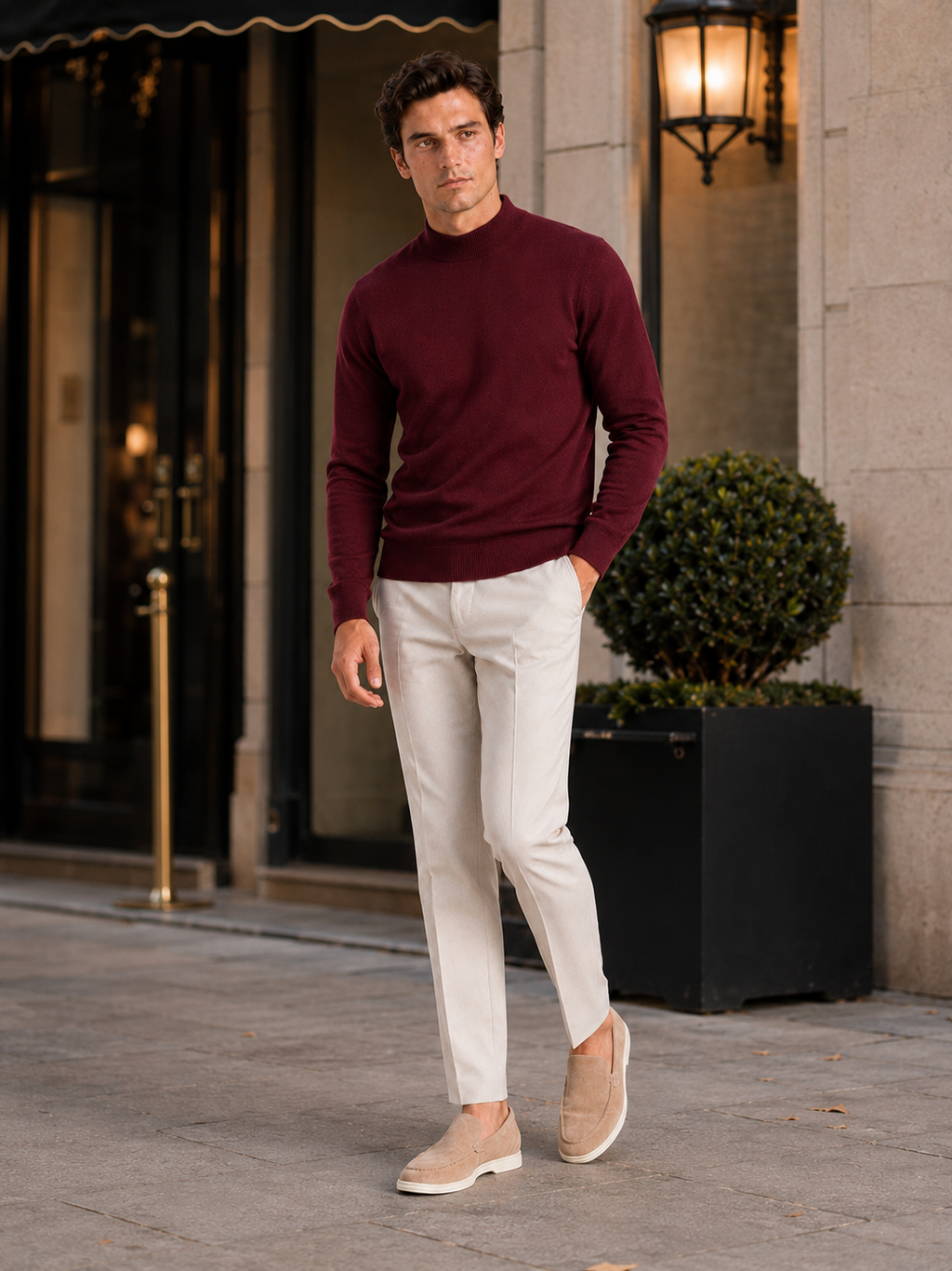 Mock Neck Pullover in Wine