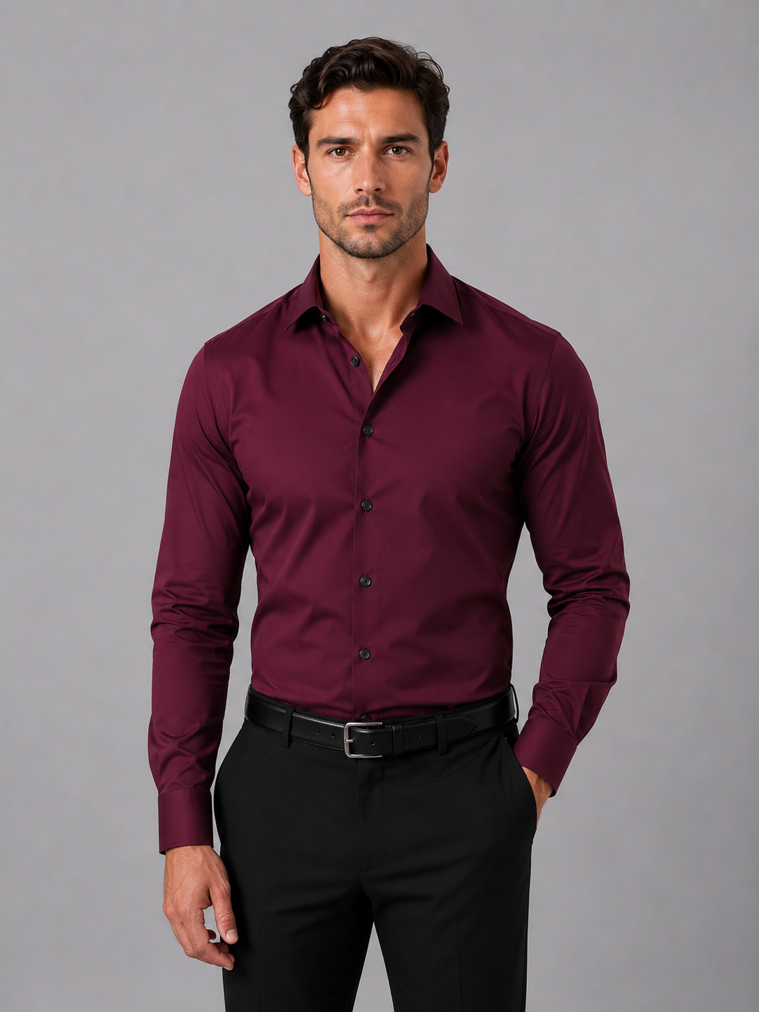 Men's Long Sleeve Shirt in Wine Red