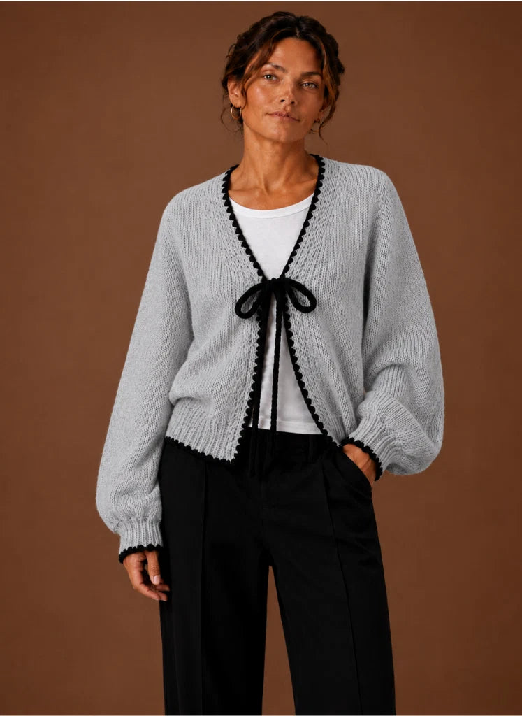 Scalloped Trim Cardigan for Women - Bow Front | Nero & Luya