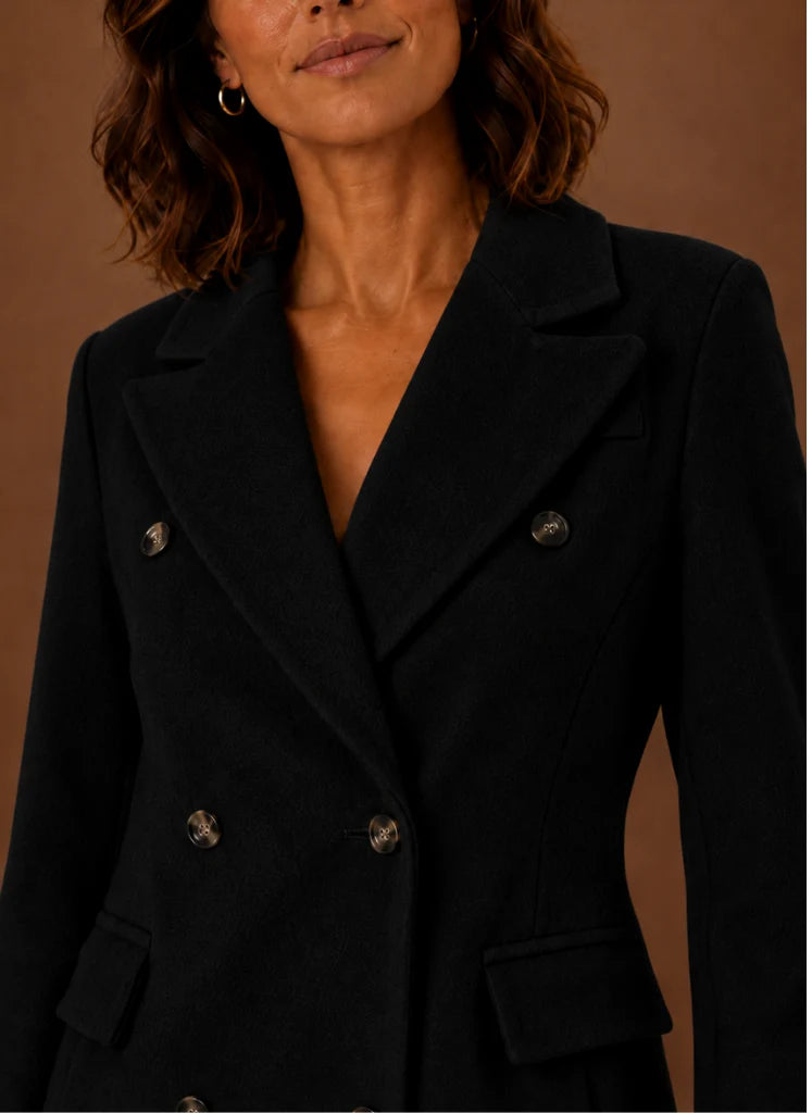Women’s Double Breasted Coat – Long Tailored Winter Coat | Nero & Luya