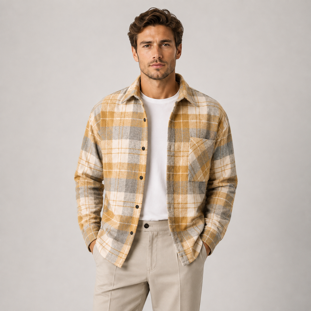 Flannel Shirt Jacket in Yellow