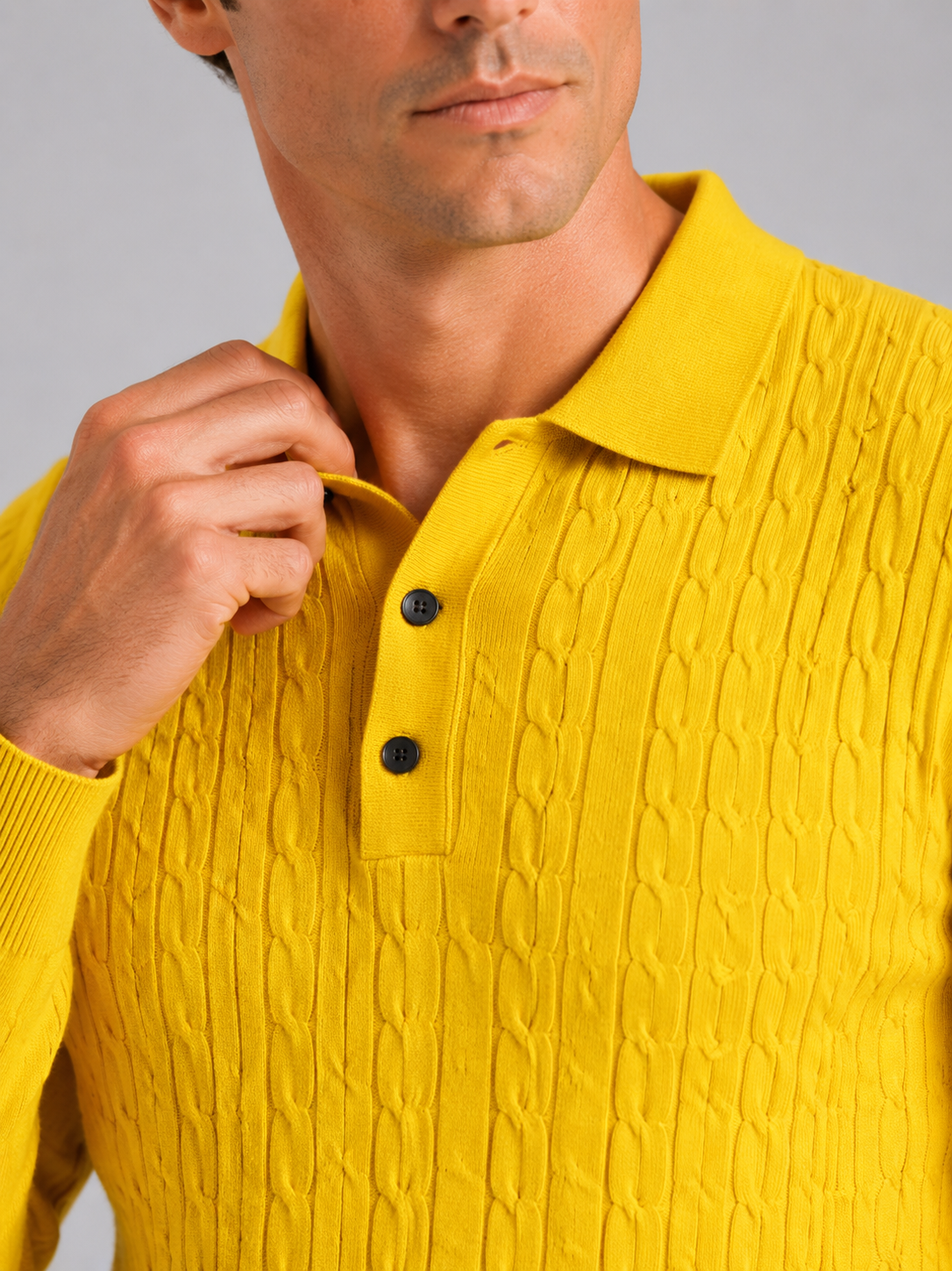 Men's Cable Knit Polo Sweater – Long Sleeve Collared Winter Knit | Nero & Luya