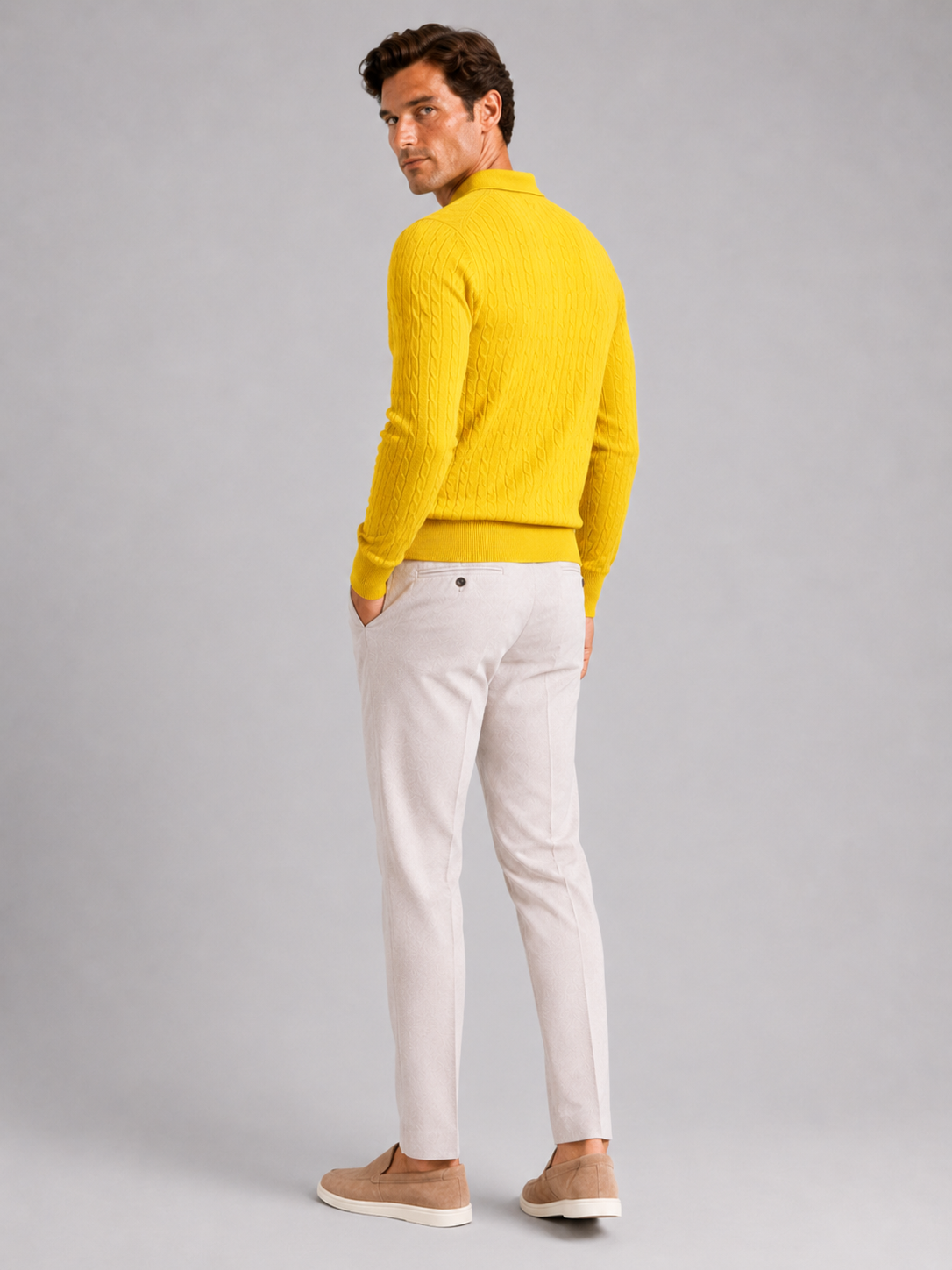 Men's Cable Knit Polo Sweater – Long Sleeve Collared Winter Knit | Nero & Luya